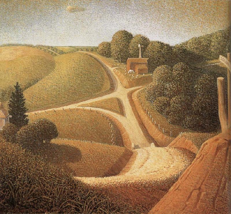 Grant Wood New Road Norge oil painting art